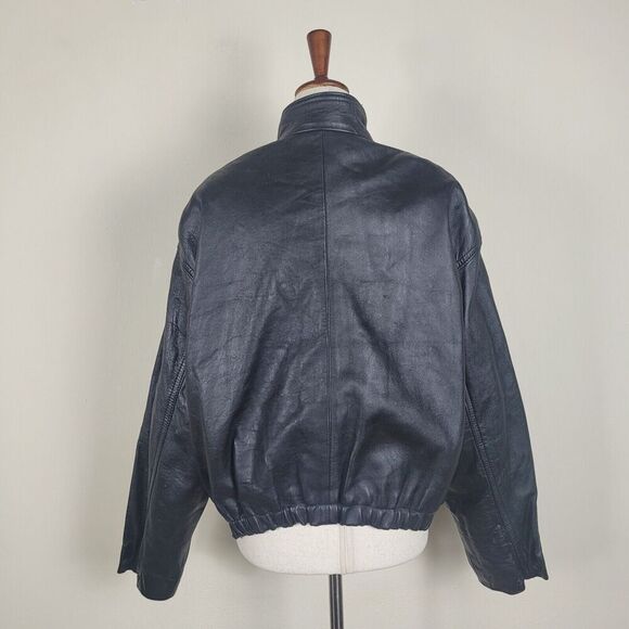 Vintage Fantasia Jacket Large Black Leather Moto Biker Zip Collared 90s 80s - Picture 5 of 9
